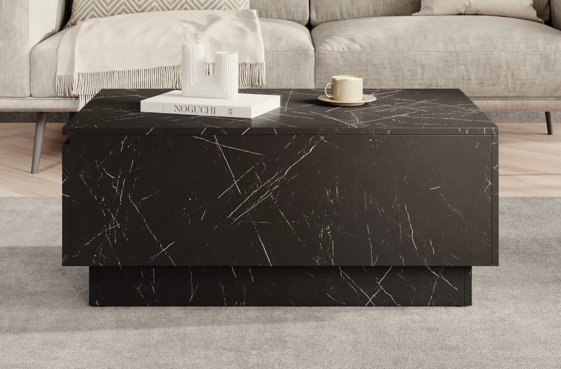 Micha - Salontafel met opbergruimte - Zwart marmerlook