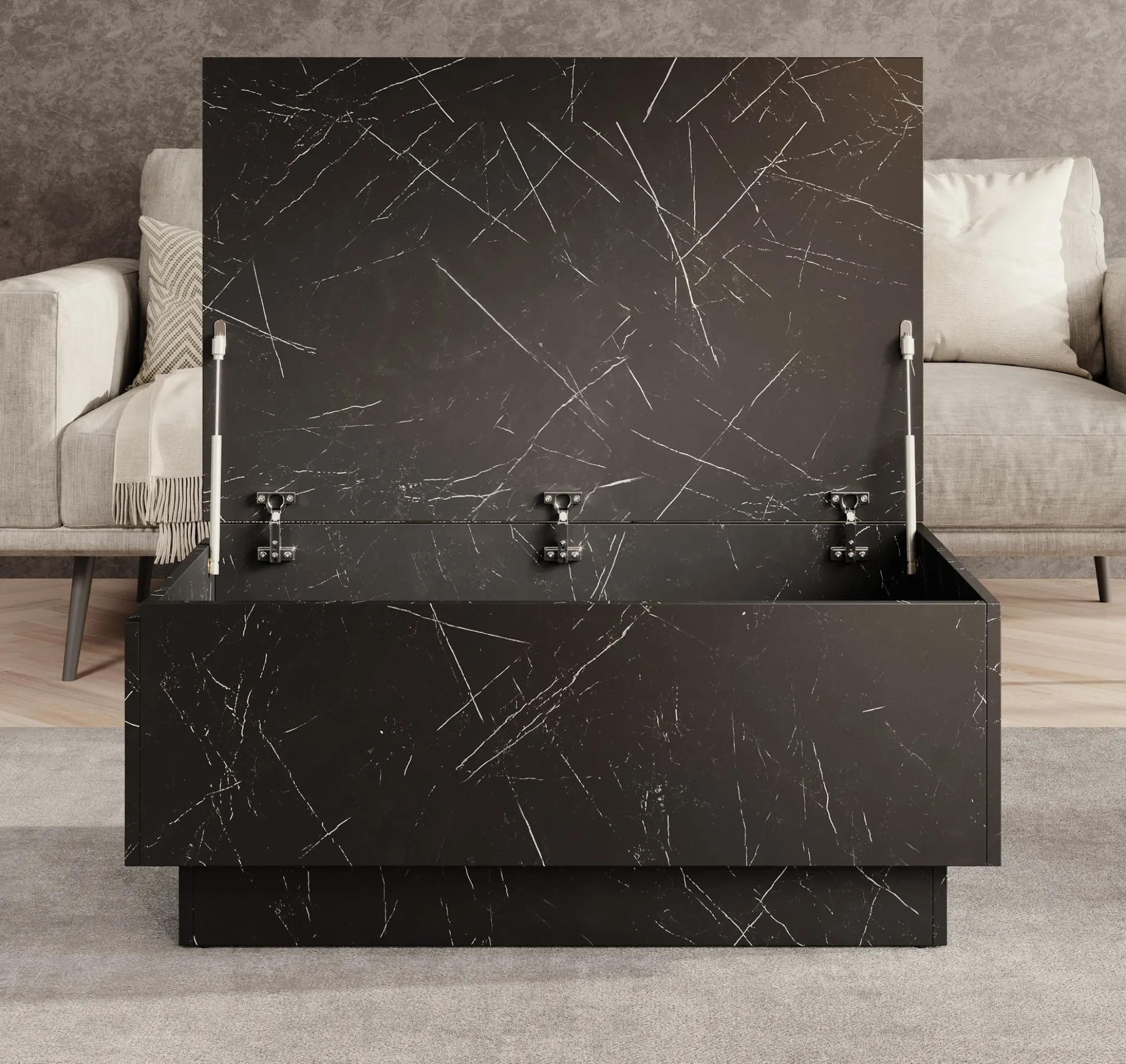 Micha - Salontafel met opbergruimte - Zwart marmerlook
