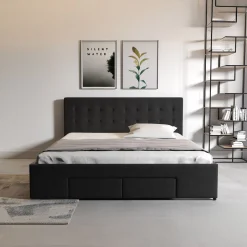 Milo - Tweepersoonsbed met lades - Zwart - 140x200 cm