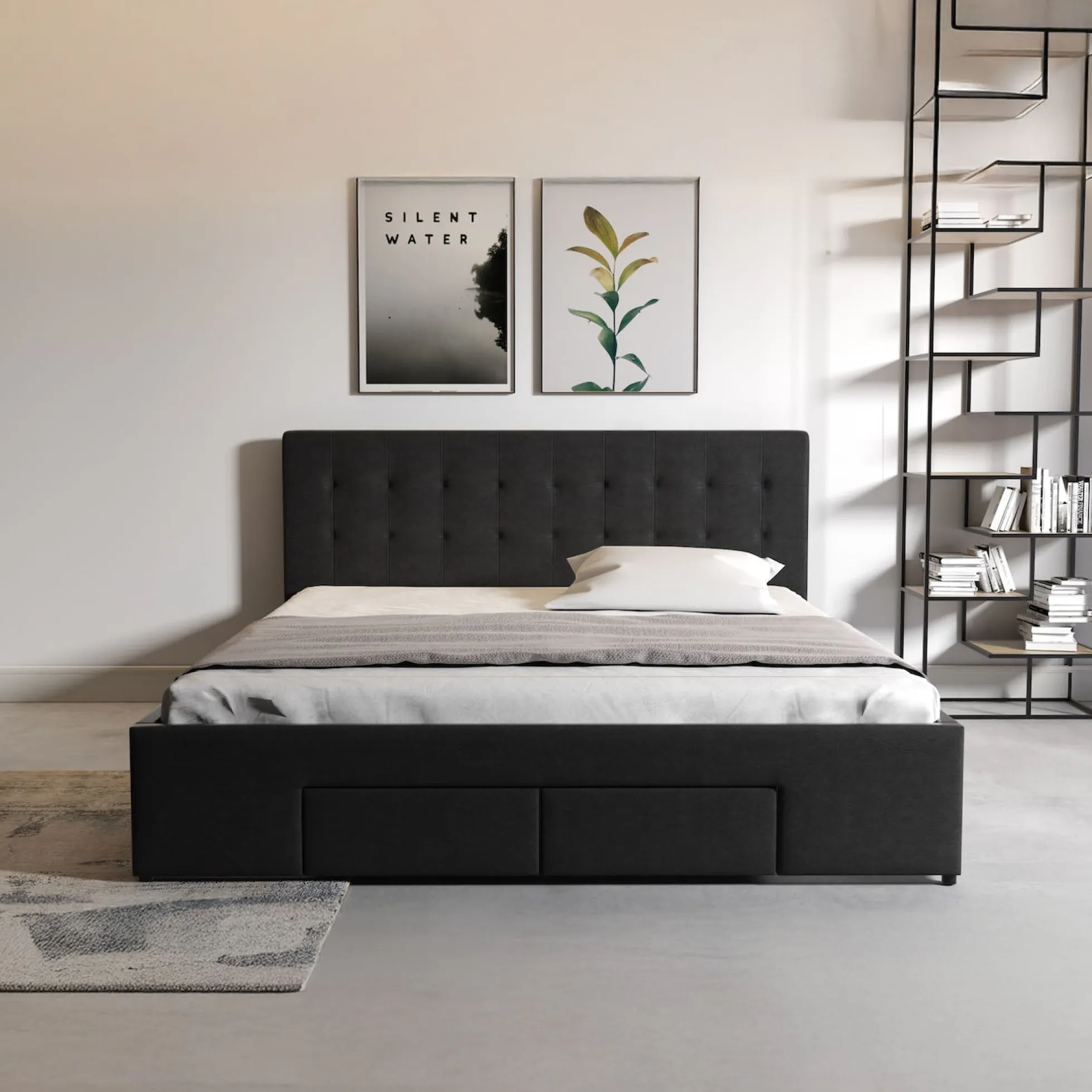 Milo - Tweepersoonsbed met lades - Zwart - 140x200 cm