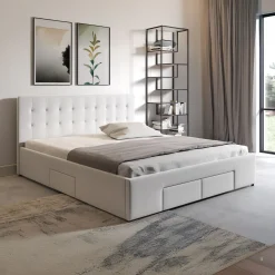 Milo - Tweepersoonsbed met lades - Wit - 180x200 cm