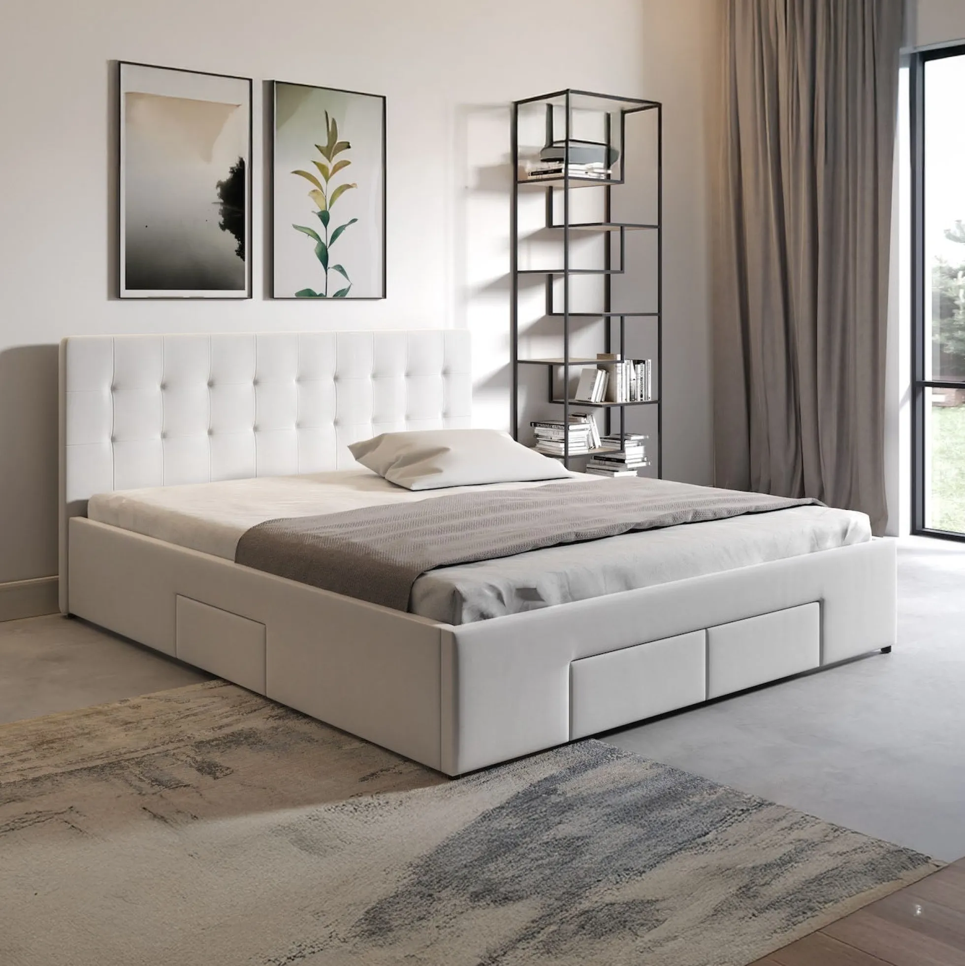 Milo - Tweepersoonsbed met lades - Wit - 180x200 cm