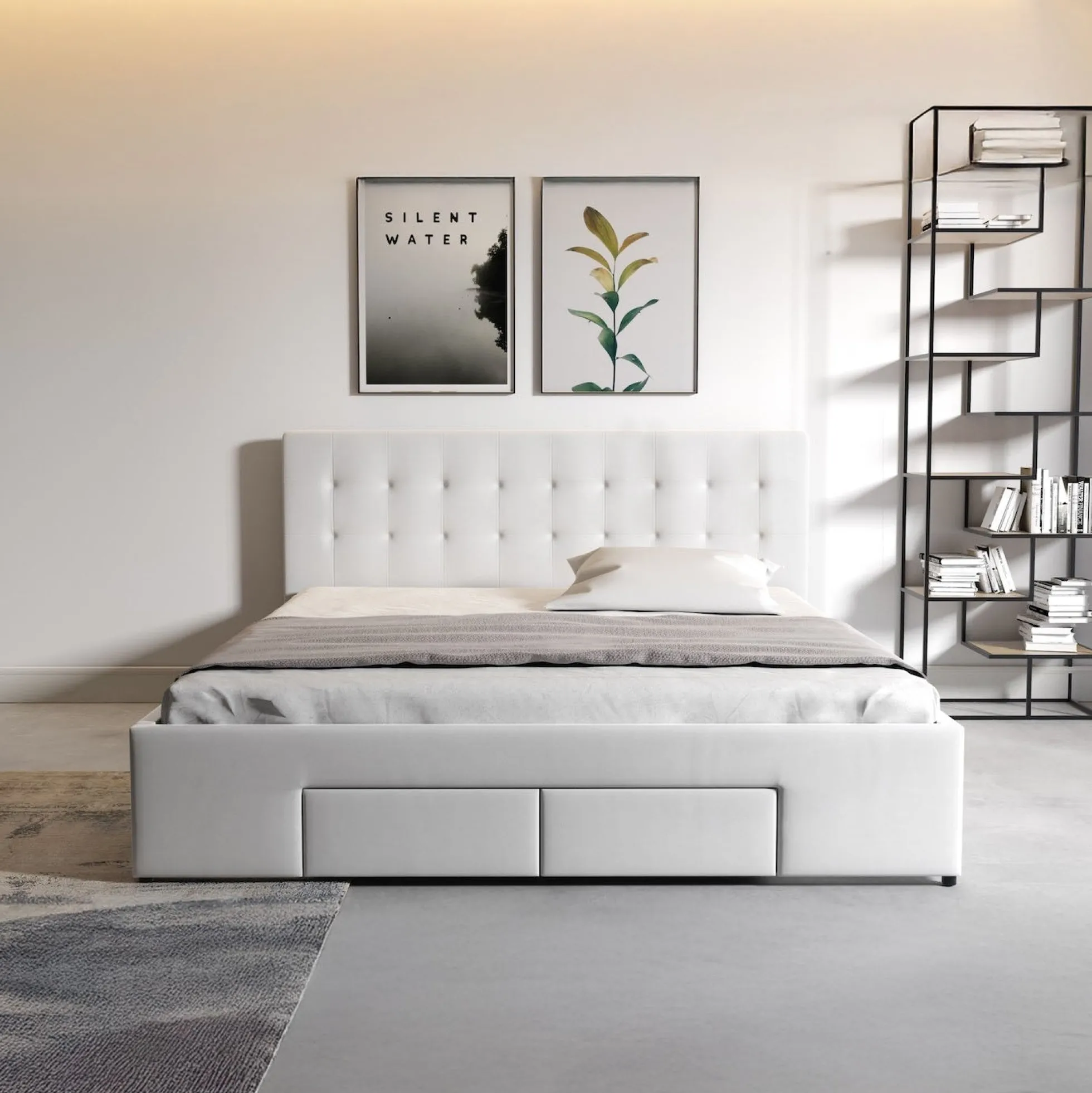 Milo - Tweepersoonsbed met lades - Wit - 180x200 cm