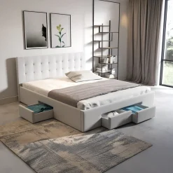 Milo - Tweepersoonsbed met lades - Wit - 180x200 cm