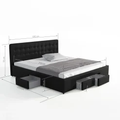 Milo - Tweepersoonsbed met lades - Zwart - 180x200 cm