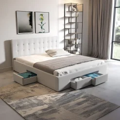 Milo - Tweepersoonsbed met lades - Wit - 140x200 cm
