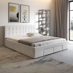 Milo - Tweepersoonsbed met lades - Wit - 140x200 cm