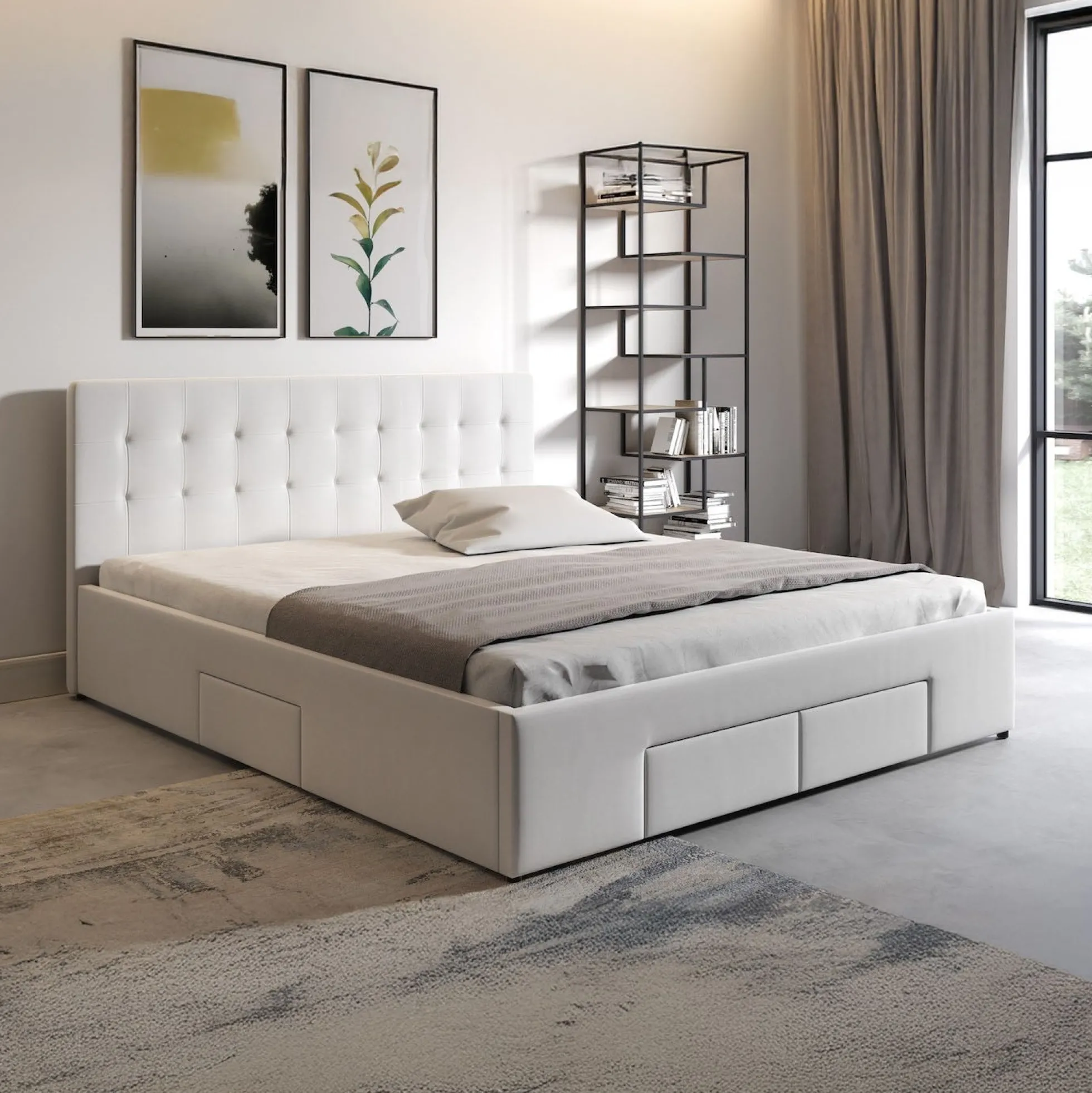 Milo - Tweepersoonsbed met lades - Wit - 140x200 cm