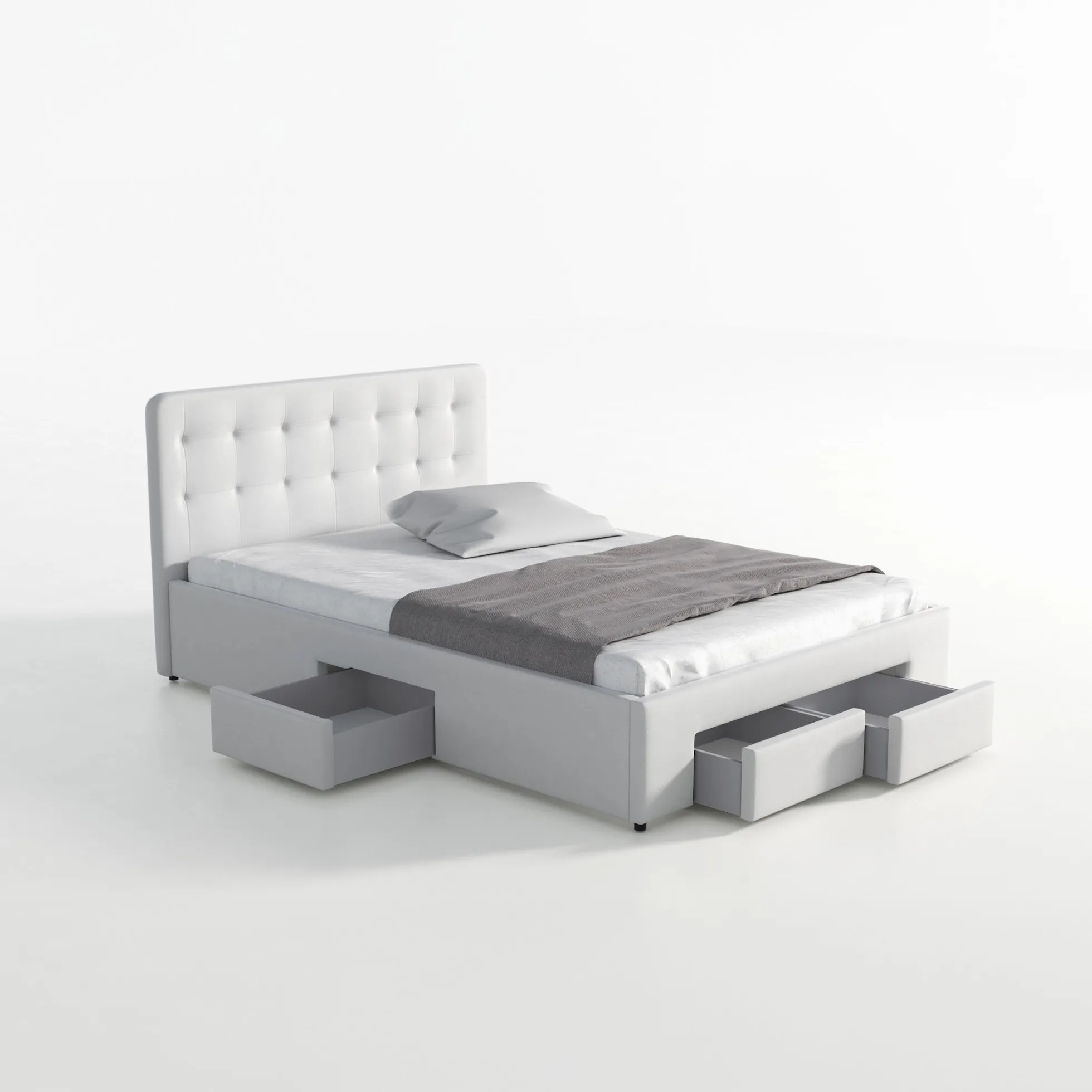 Milo - Tweepersoonsbed met lades - Wit - 140x200 cm