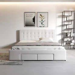Milo - Tweepersoonsbed met lades - Wit - 140x200 cm