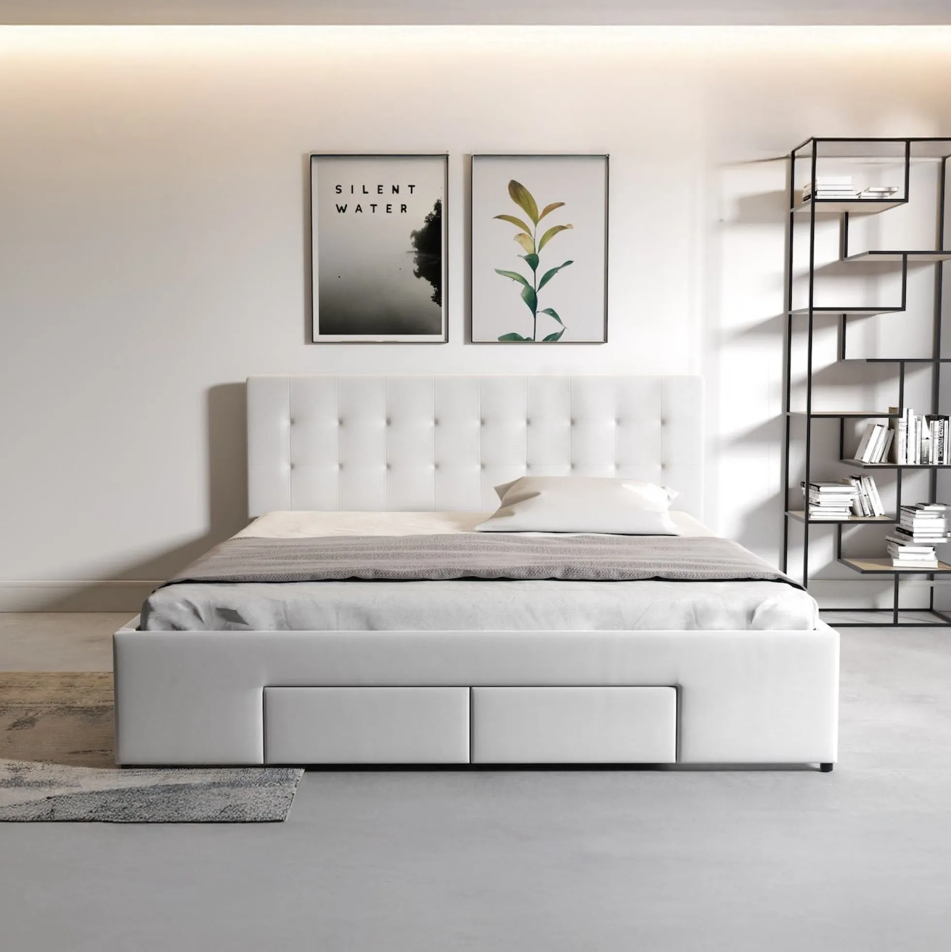 Milo - Tweepersoonsbed met lades - Wit - 140x200 cm