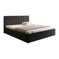 Milo - Tweepersoonsbed met lades - Zwart - 160x200 cm
