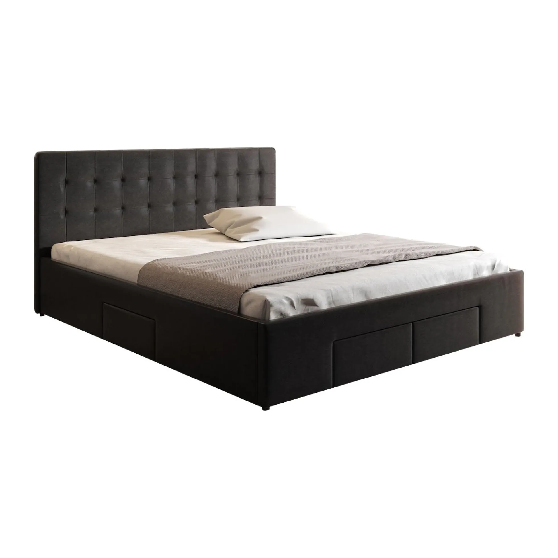 Milo - Tweepersoonsbed met lades - Zwart - 160x200 cm