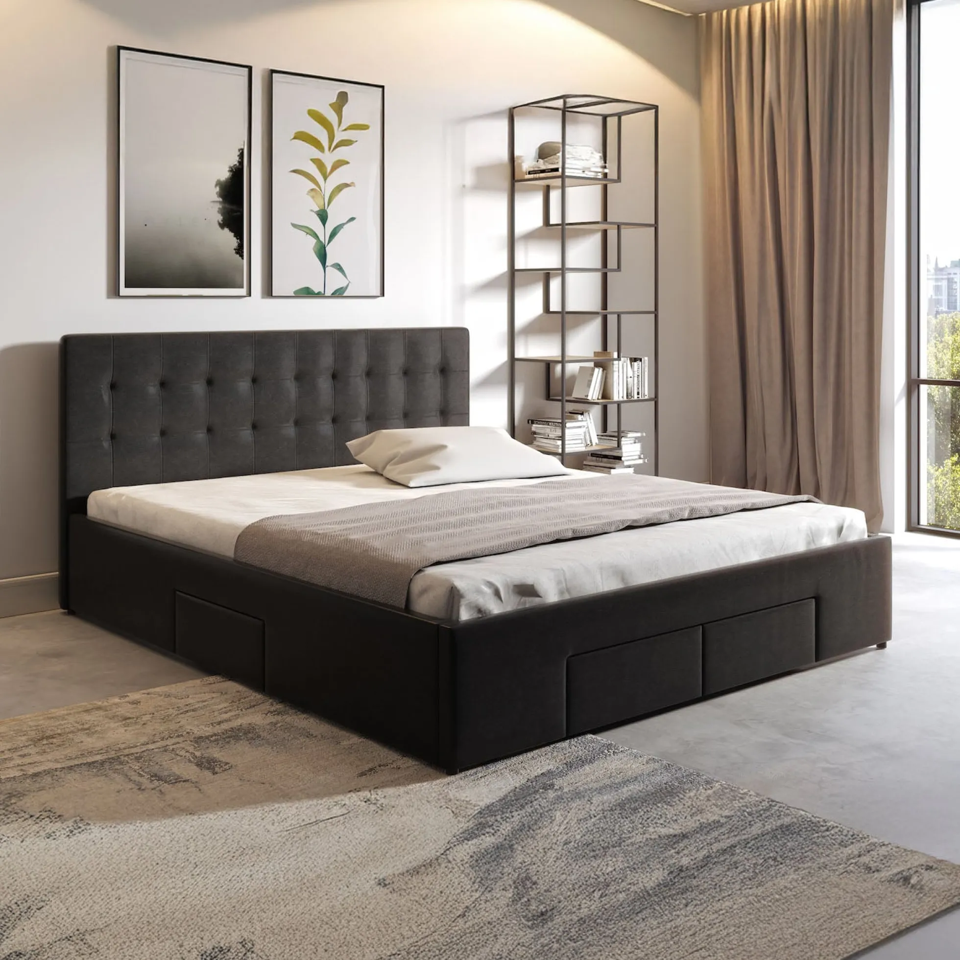 Milo - Tweepersoonsbed met lades - Zwart - 160x200 cm
