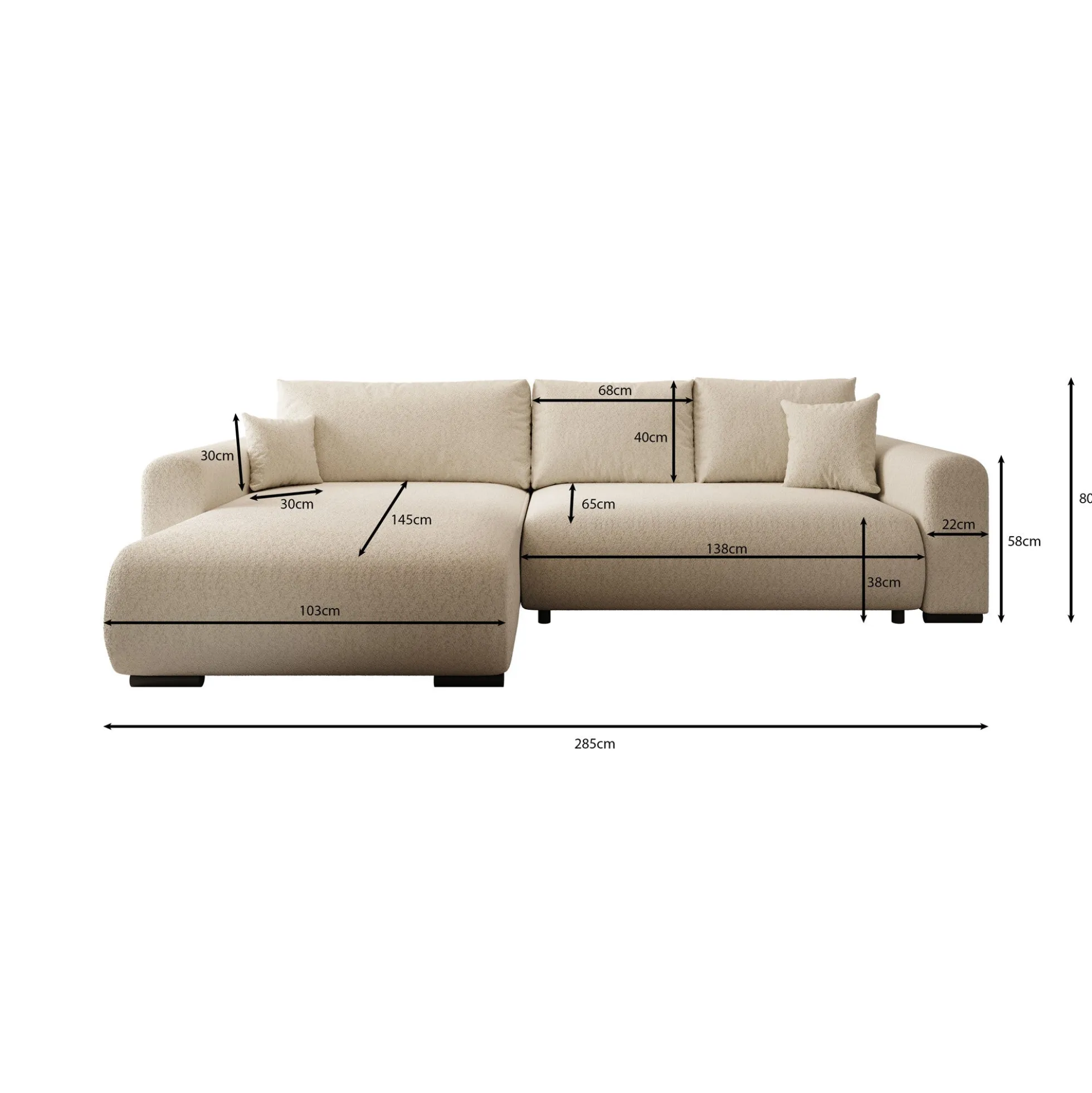 Mindin - Hoekbank 3-zits met chaise longue - Teddystof beige - Univers