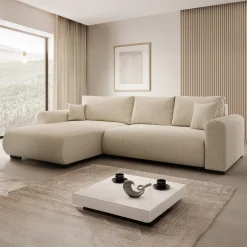 Mindin - Hoekbank 3-zits met chaise longue - Teddystof beige - Univers