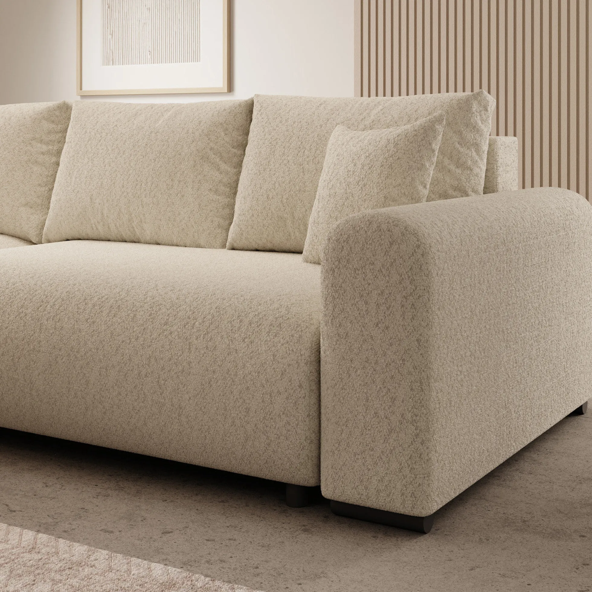 Mindin - Hoekbank 3-zits met chaise longue - Teddystof beige - Univers
