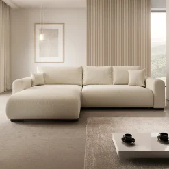 Mindin - Hoekbank 3-zits met chaise longue - Teddystof beige - Univers