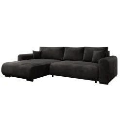 Mindin - Hoekbank 3-zits met chaise longue - Velvet zwart - Universeel