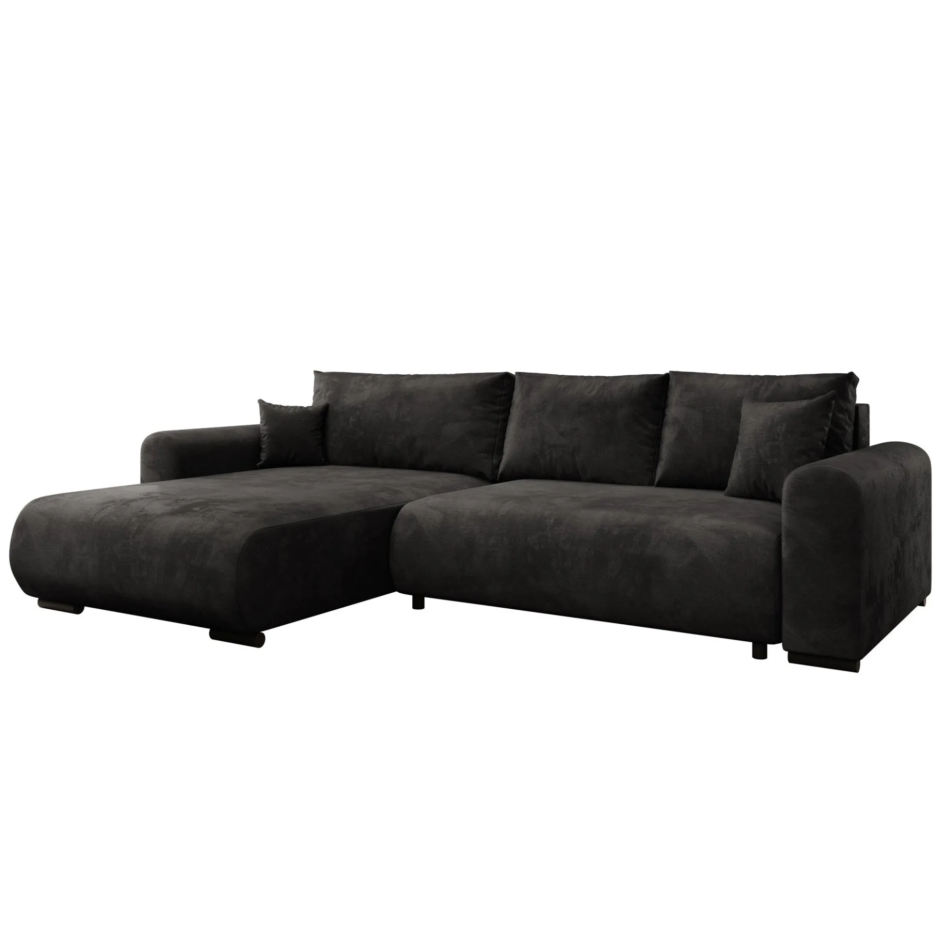 Mindin - Hoekbank 3-zits met chaise longue - Velvet zwart - Universeel