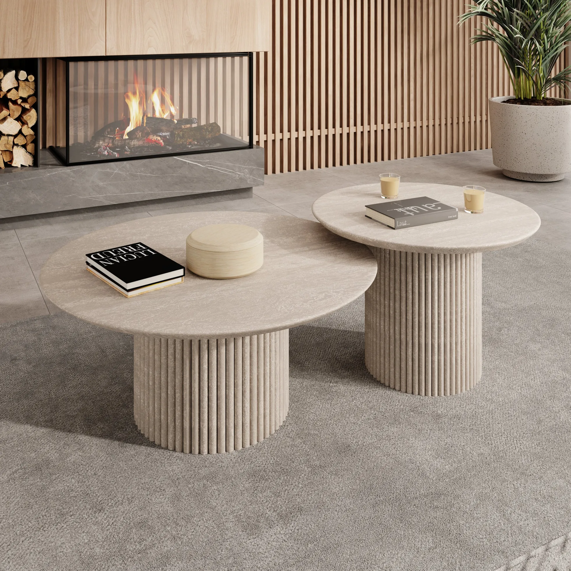 Mixx - Salontafel set van 2 - Travertin - 80x36 cm