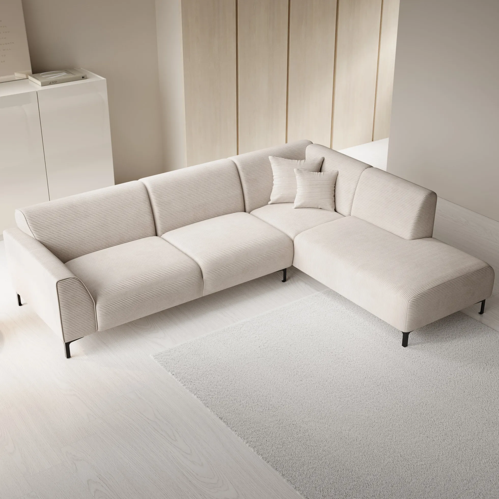 Moana - Hoekbank 4-zits met chaise longue - Ribstof beige - Rechts