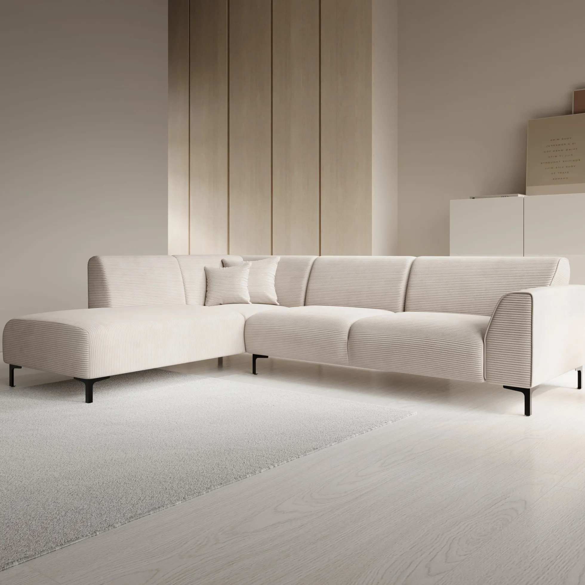 Moana - Hoekbank 4-zits met chaise longue - Ribstof beige - Links