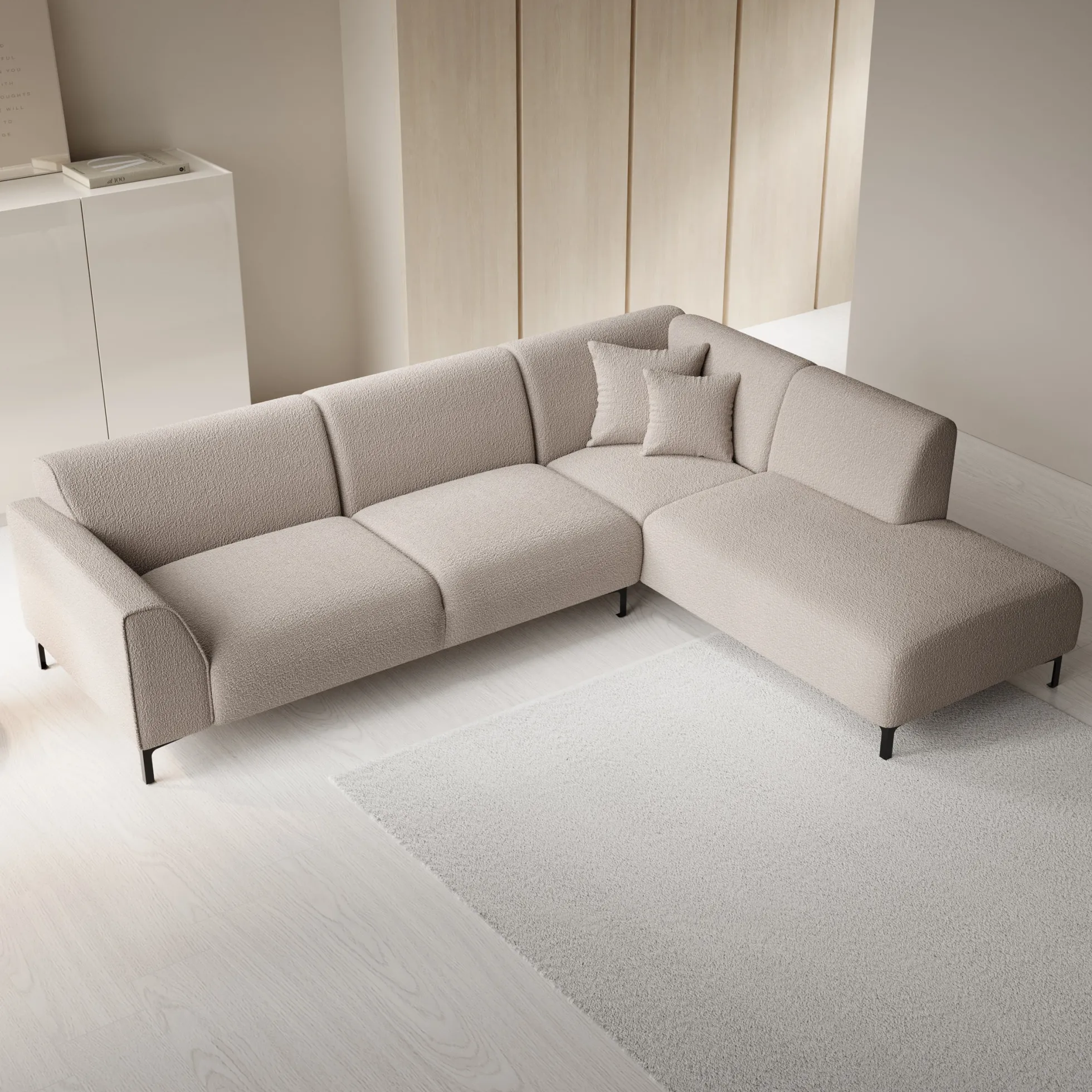 Moana - Hoekbank 4-zits met chaise longue - Teddystof beige - Rechts