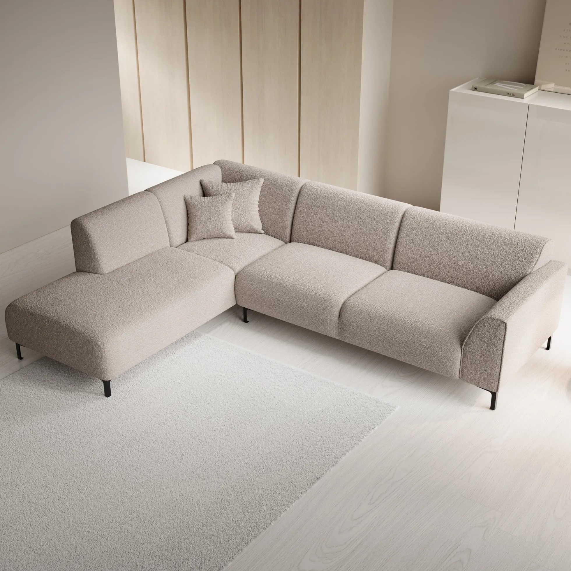 Moana - Hoekbank 4-zits met chaise longue - Teddystof beige - Links