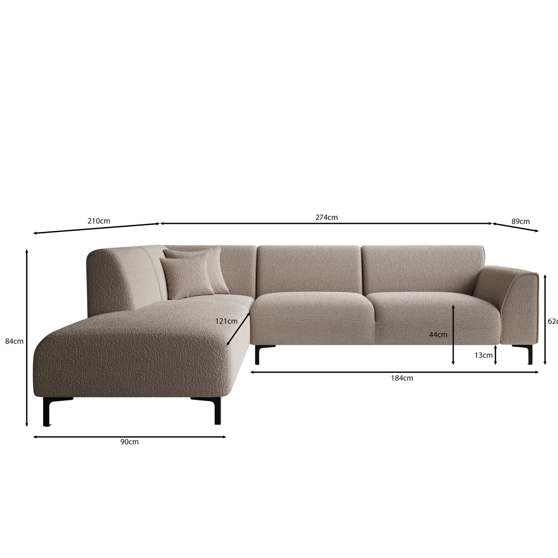 Moana - Hoekbank 4-zits met chaise longue - Teddystof beige - Links