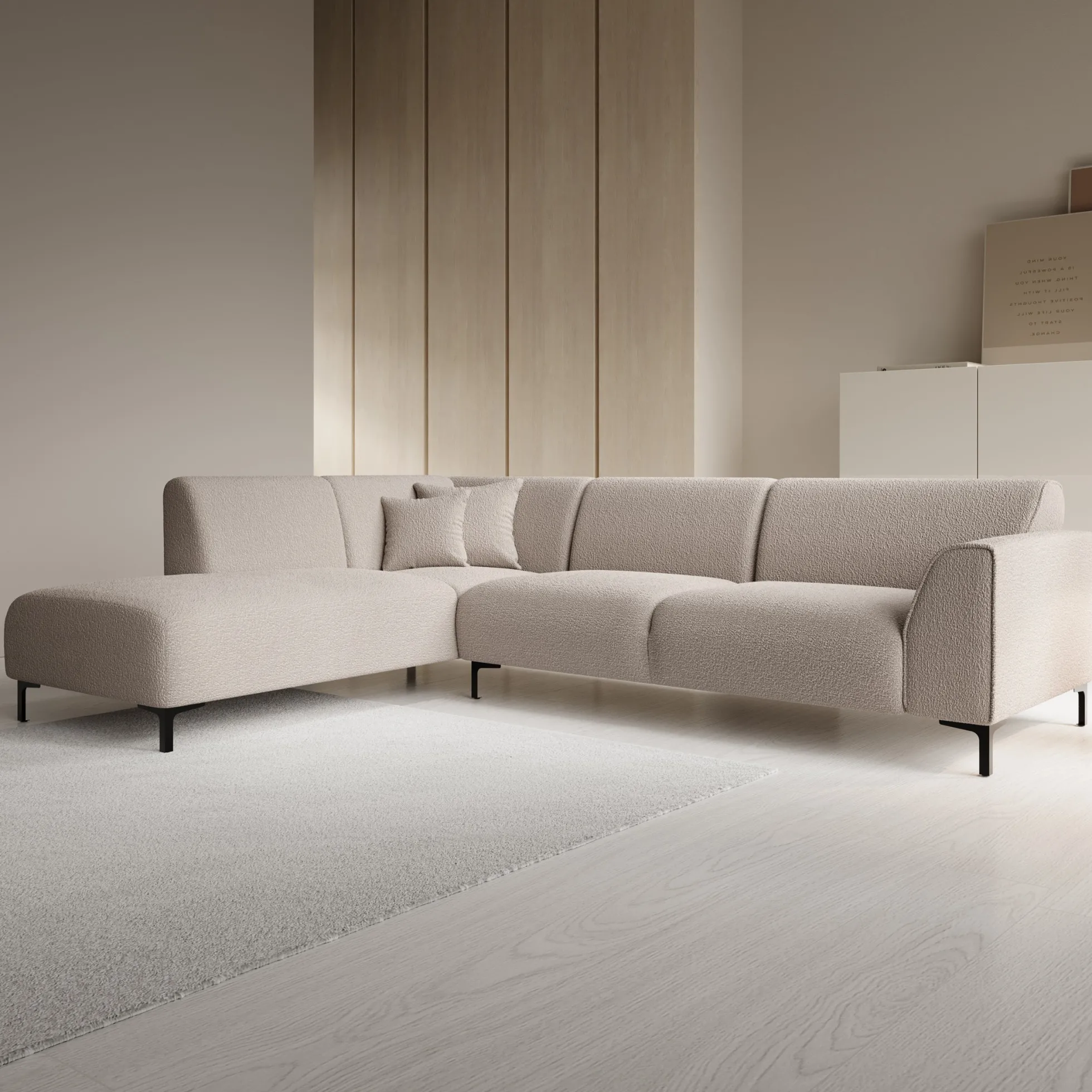 Moana - Hoekbank 4-zits met chaise longue - Teddystof beige - Links