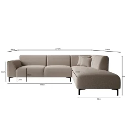 Moana - Hoekbank 4-zits met chaise longue - Ribstof bruin - Rechts