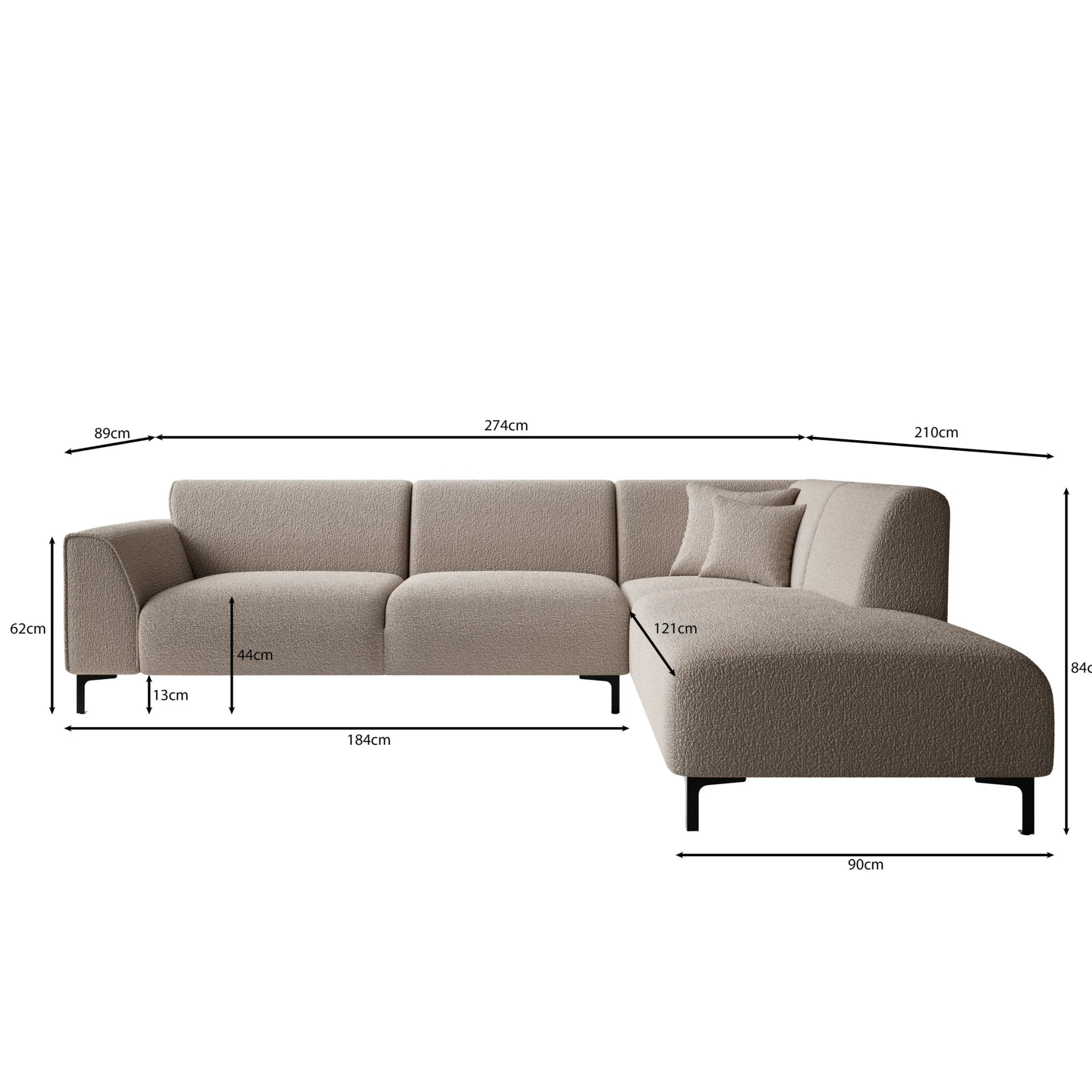 Moana - Hoekbank 4-zits met chaise longue - Ribstof bruin - Rechts