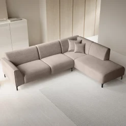 Moana - Hoekbank 4-zits met chaise longue - Ribstof bruin - Rechts