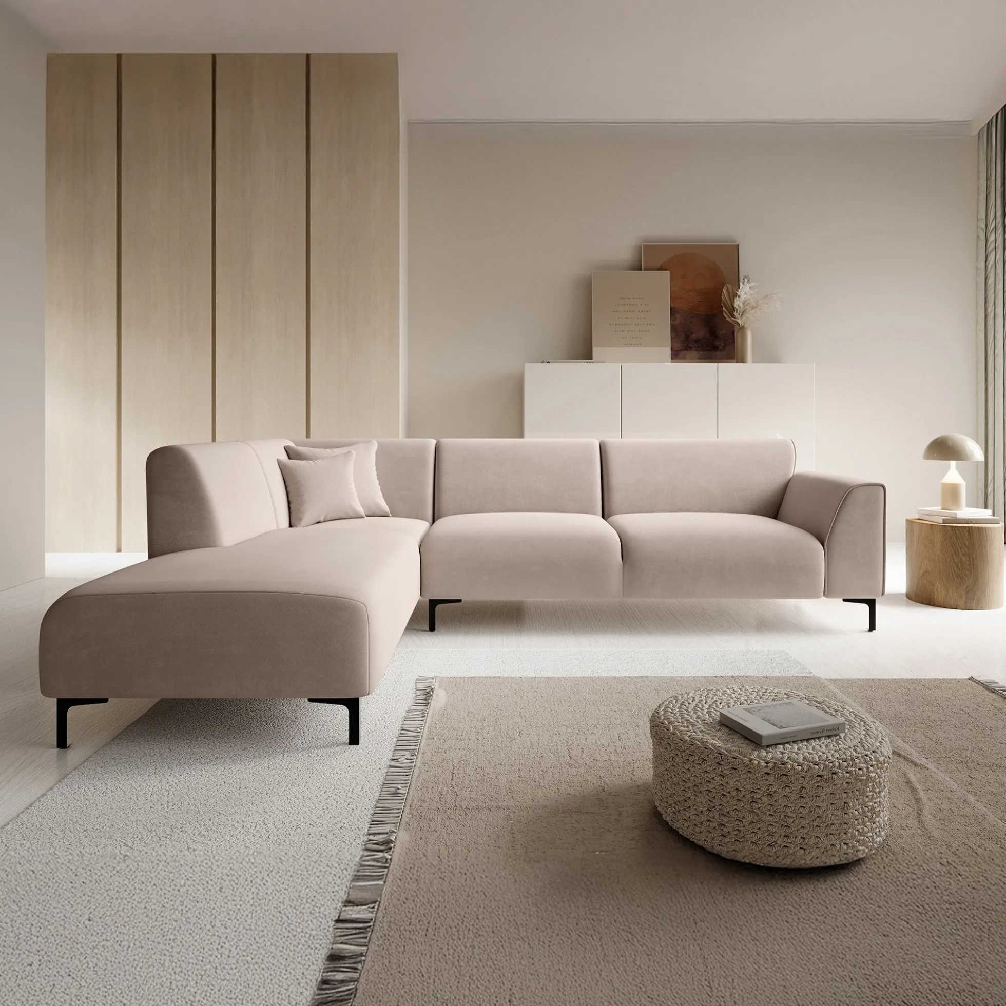 Moana - Hoekbank 4-zits met chaise longue - Stof beige - Links