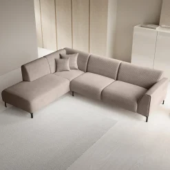 Moana - Hoekbank 4-zits met chaise longue - Ribstof bruin - Links