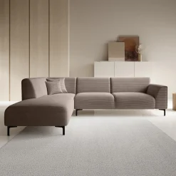 Moana - Hoekbank 4-zits met chaise longue - Ribstof bruin - Links