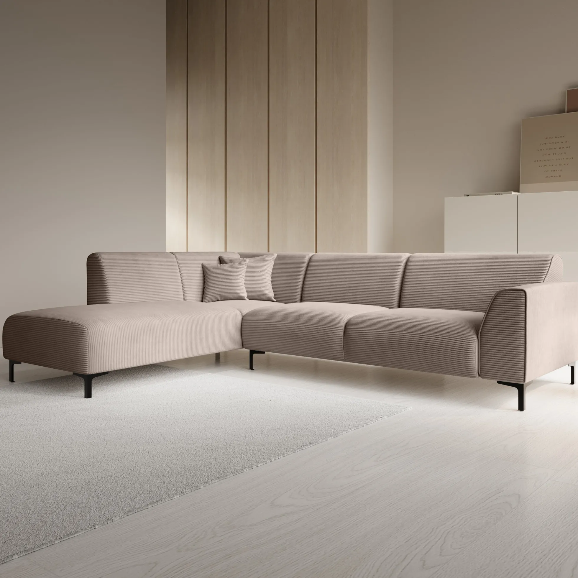 Moana - Hoekbank 4-zits met chaise longue - Ribstof bruin - Links