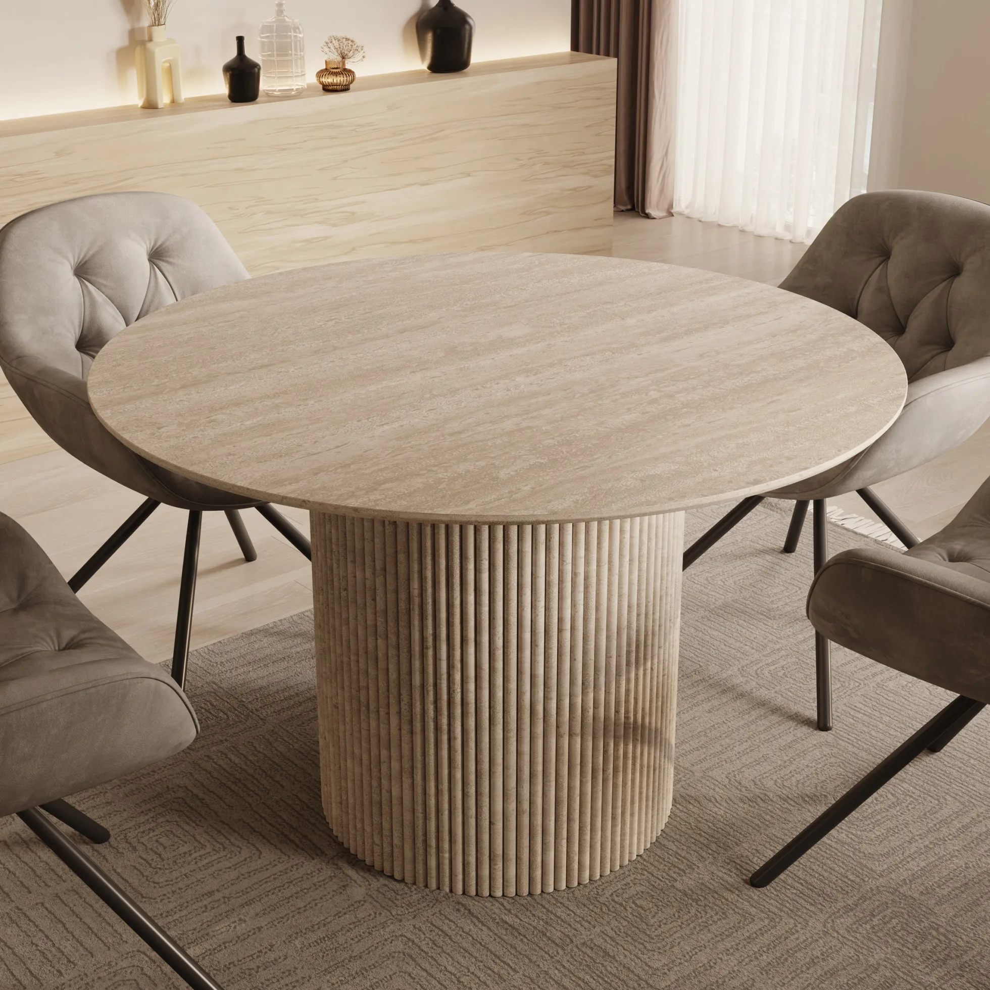 Modena - Eetkamertafel - Travertin - 120x120x76 cm