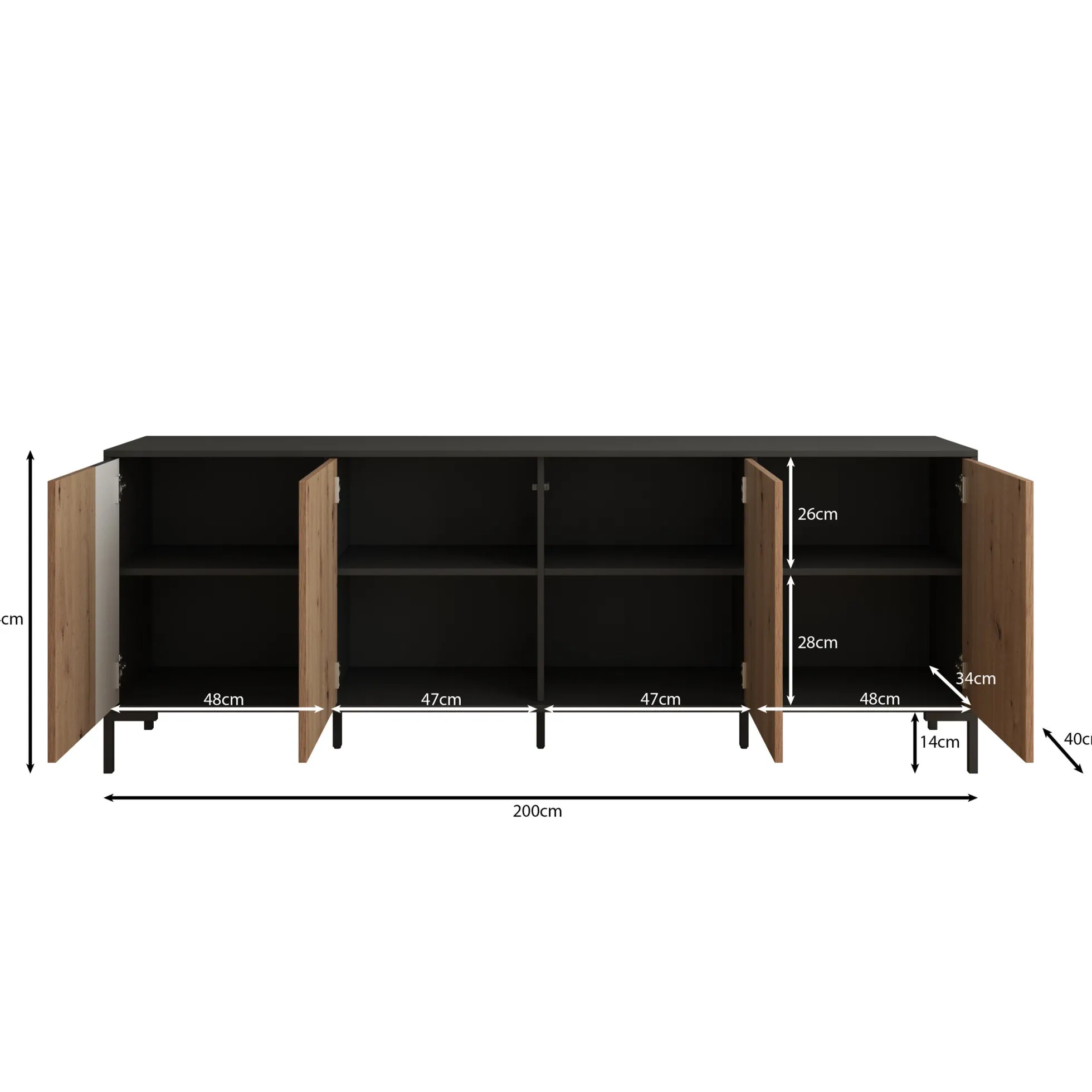 Molina - Dressoir - Eiken - 200x40x74 cm