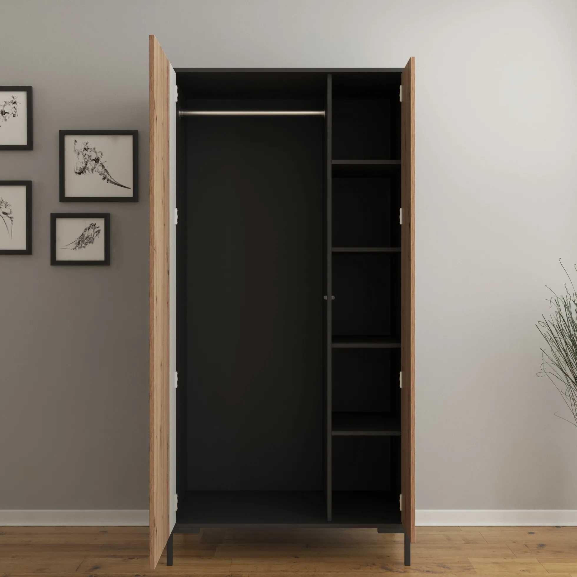 Molina - Kledingkast 2-deurs - Eiken - 90x55x184 cm