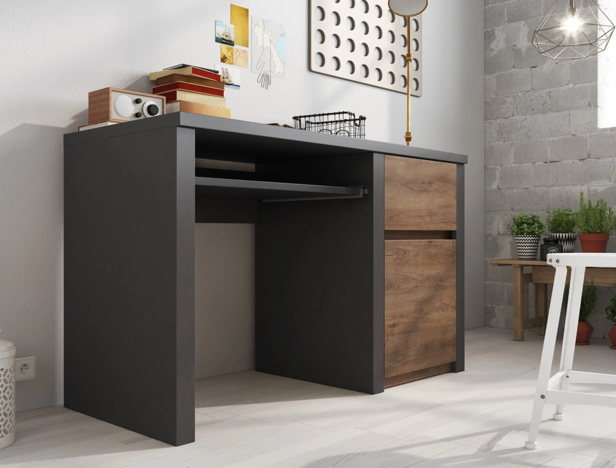 Monaco - Bureau - Eiken/grijs - 120x53 cm