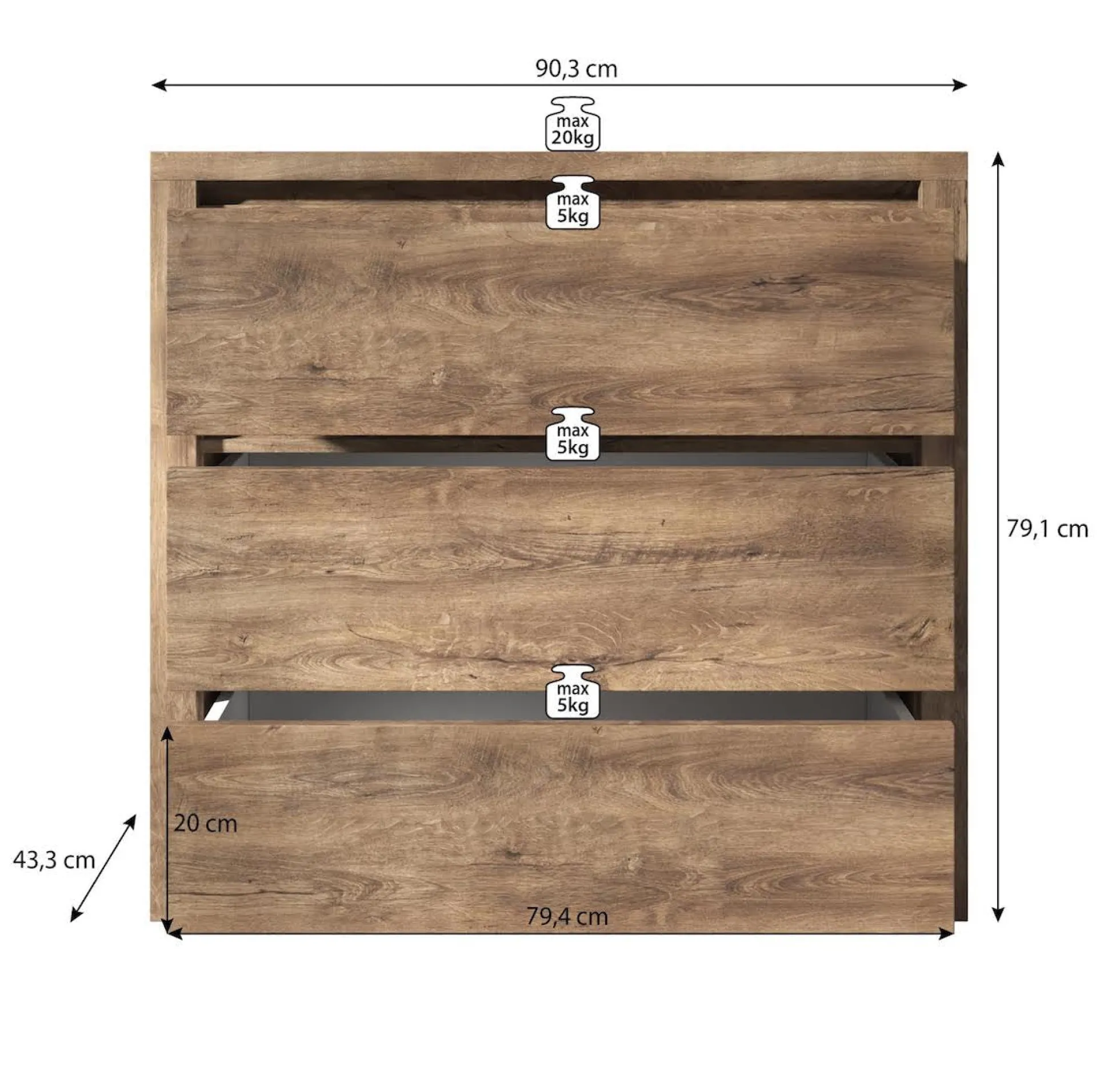 Monaco - Dressoir - Eiken/grijs - 90x43x80 cm