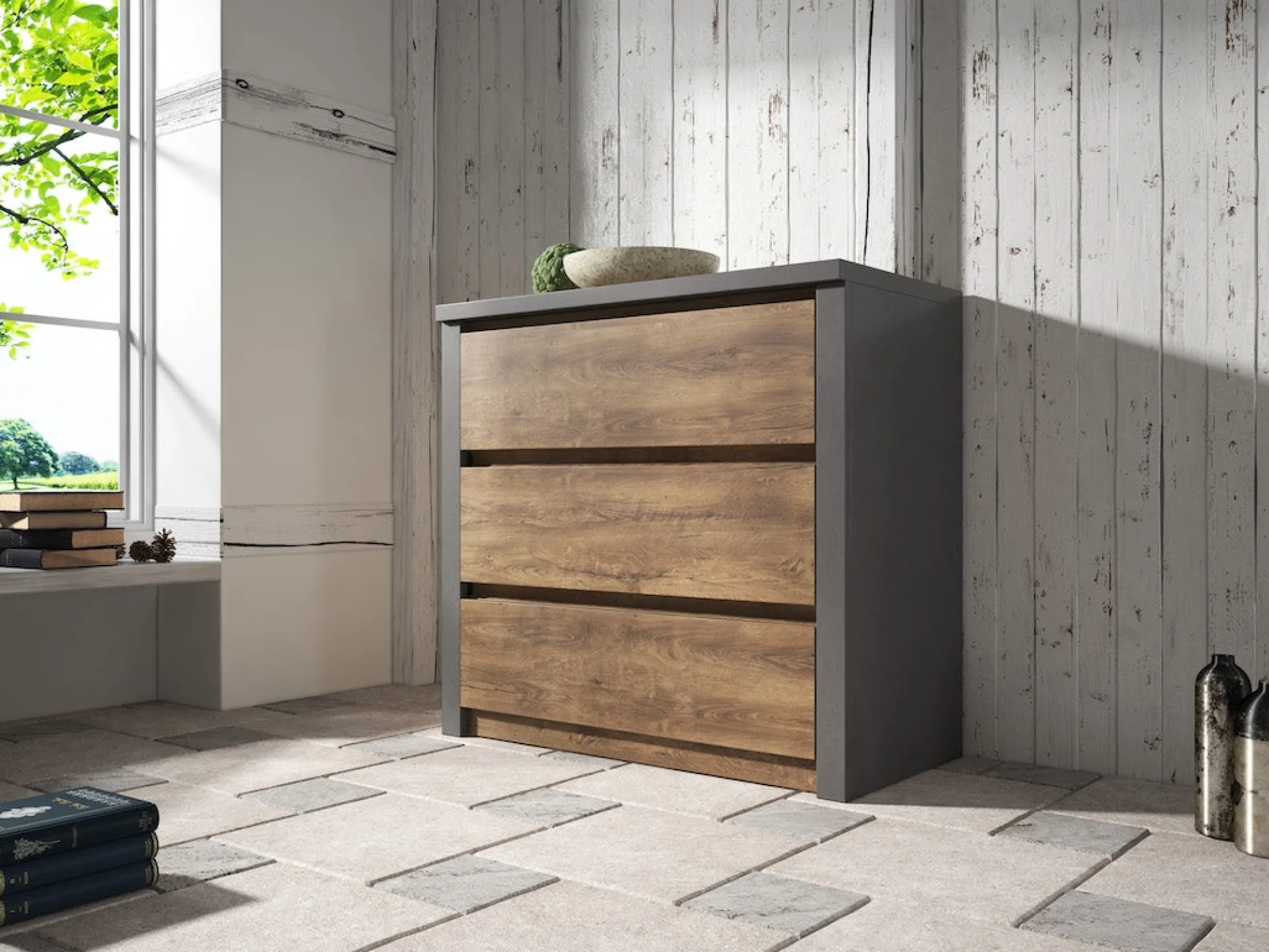 Monaco - Dressoir - Eiken/grijs - 90x43x80 cm
