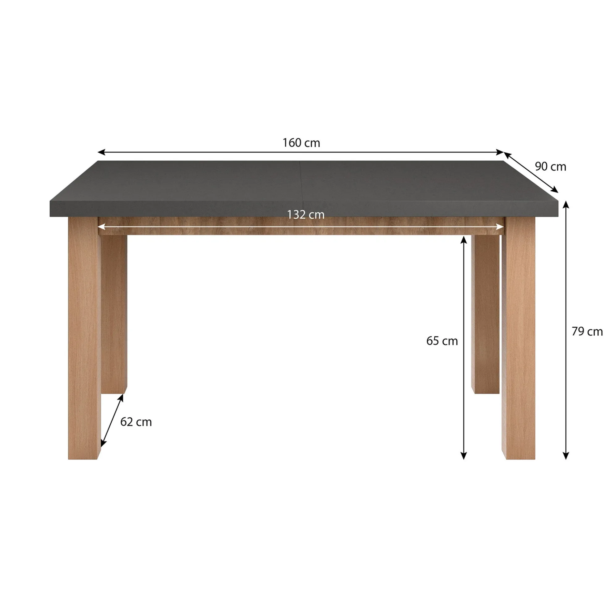 Monaco - Eetkamertafel - Eiken/Grijs - 160x90x79 cm