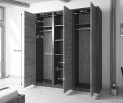 Monaco - Kledingkast 3-deurs - Eiken/grijs - 166x53x197 cm