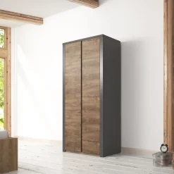 Monaco - Kledingkast 2-deurs - Eiken/grijs - 90x53x197 cm