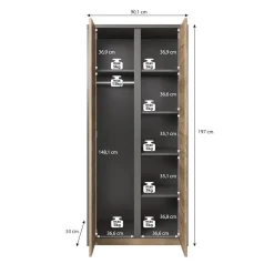 Monaco - Kledingkast 2-deurs - Eiken/grijs - 90x53x197 cm