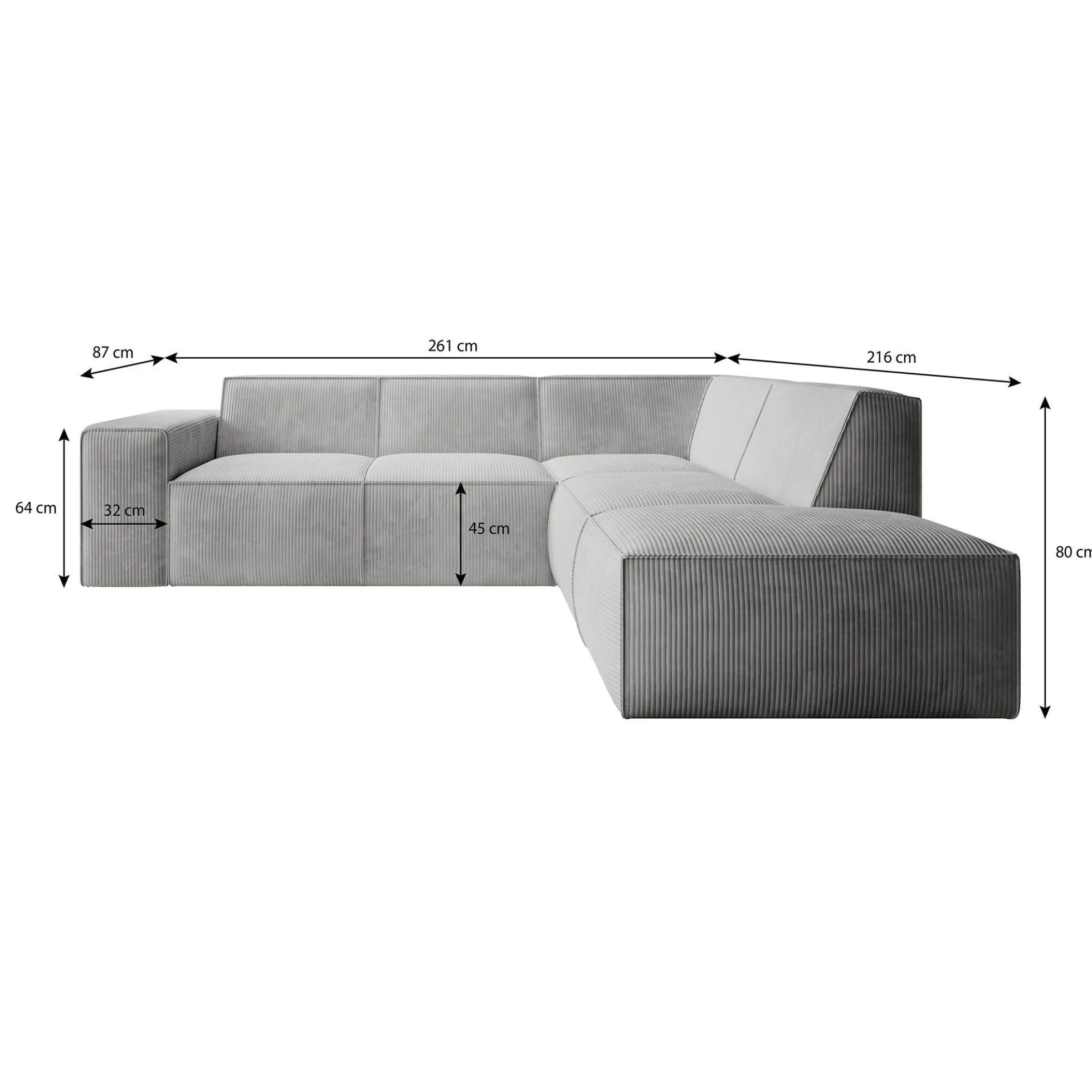 Monet - Hoekbank 4-zits met chaise longue - Ribstof beige - Rechts