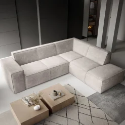 Monet - Hoekbank 4-zits met chaise longue - Ribstof beige - Rechts